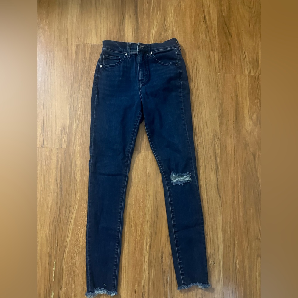Express Dark Blue Distressed Skinny Jeans